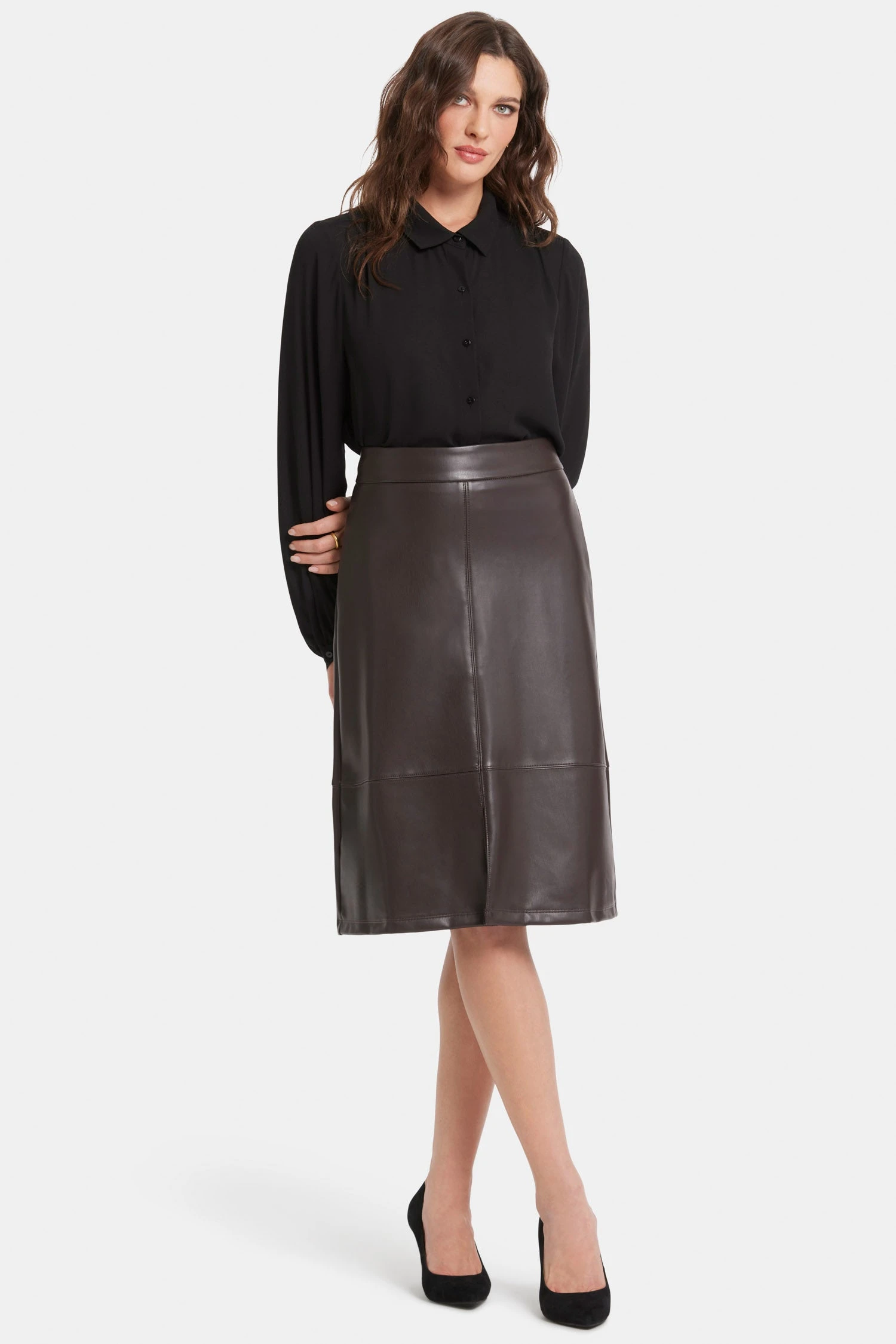 Faux Leather A-line Skirt - Cordovan 1 Faux Leather A-line Skirt - Cordovan