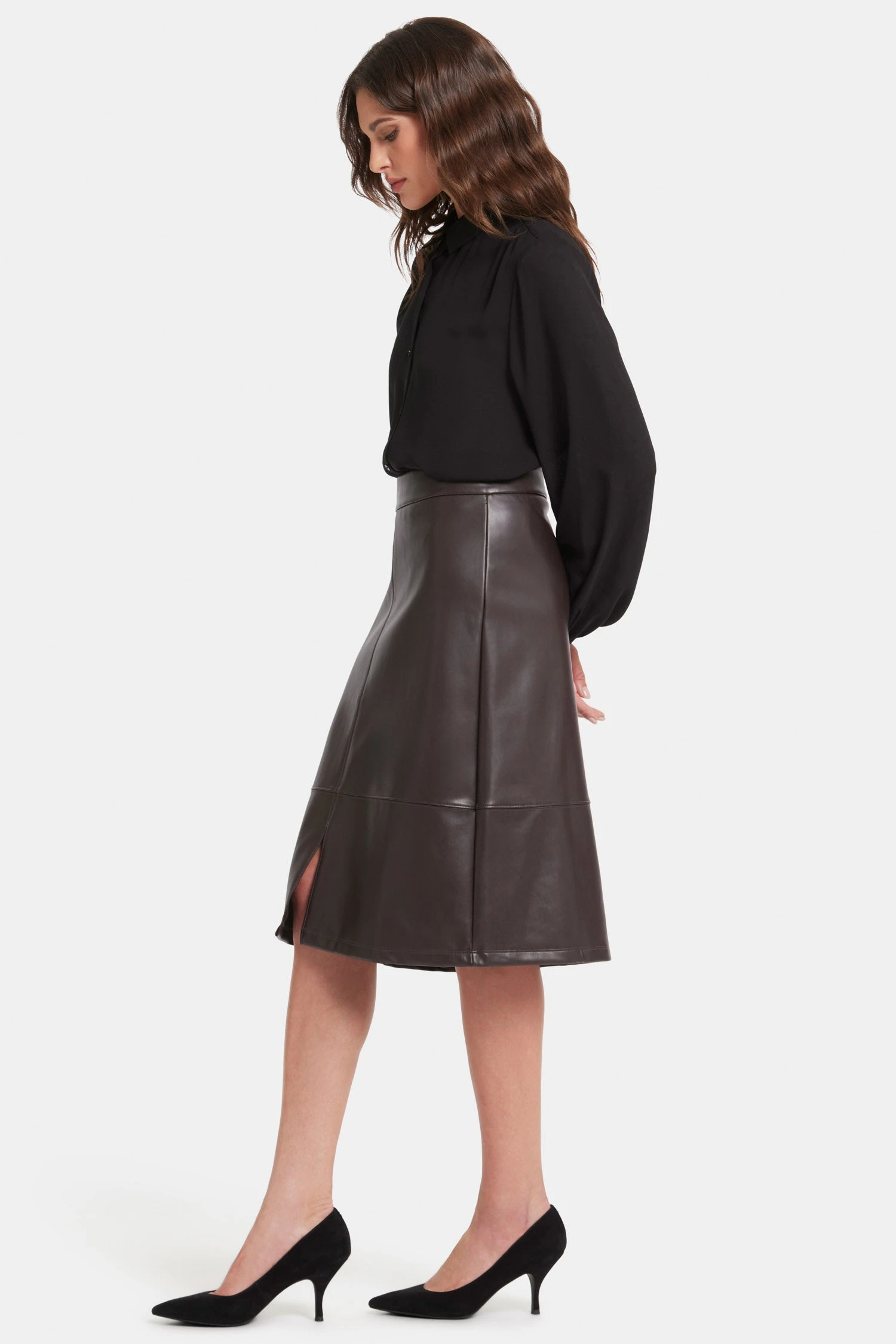 Faux Leather A-line Skirt - Cordovan 5 Faux Leather A-line Skirt - Cordovan - Image 5