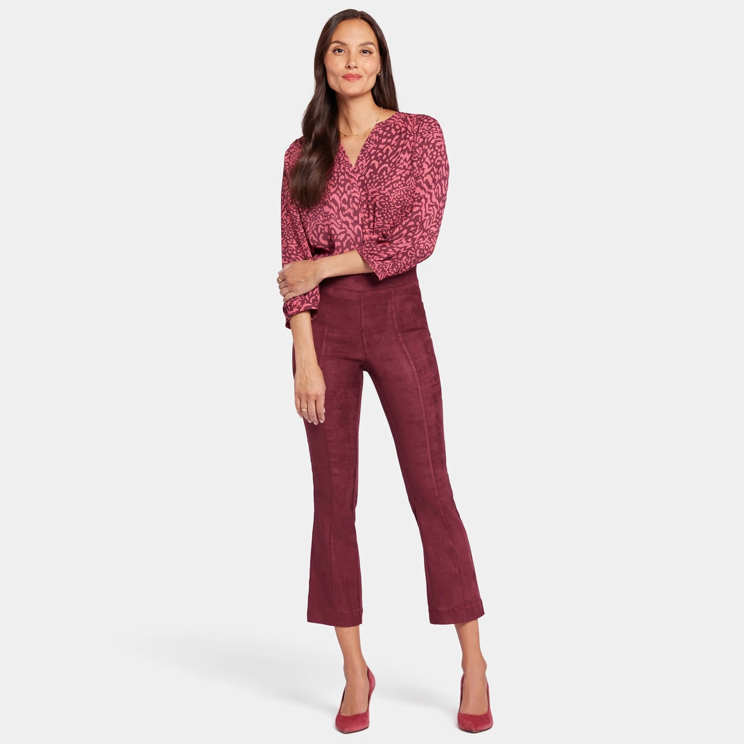 Slim Bootcut Pull-On Pants - Dark Cherry 7 Slim Bootcut Pull-On Pants - Dark Cherry - Image 7