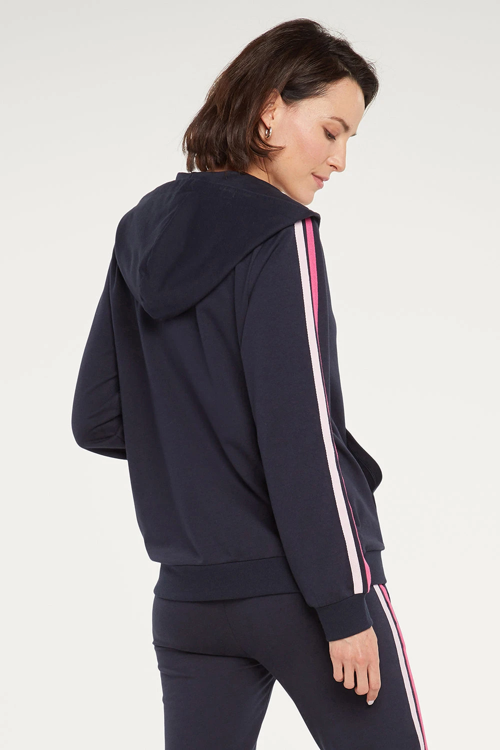 Zip Front Hoodie With Sleeve Stripes - Oxford Navy 2 Zip Front Hoodie With Sleeve Stripes - Oxford Navy - Image 2