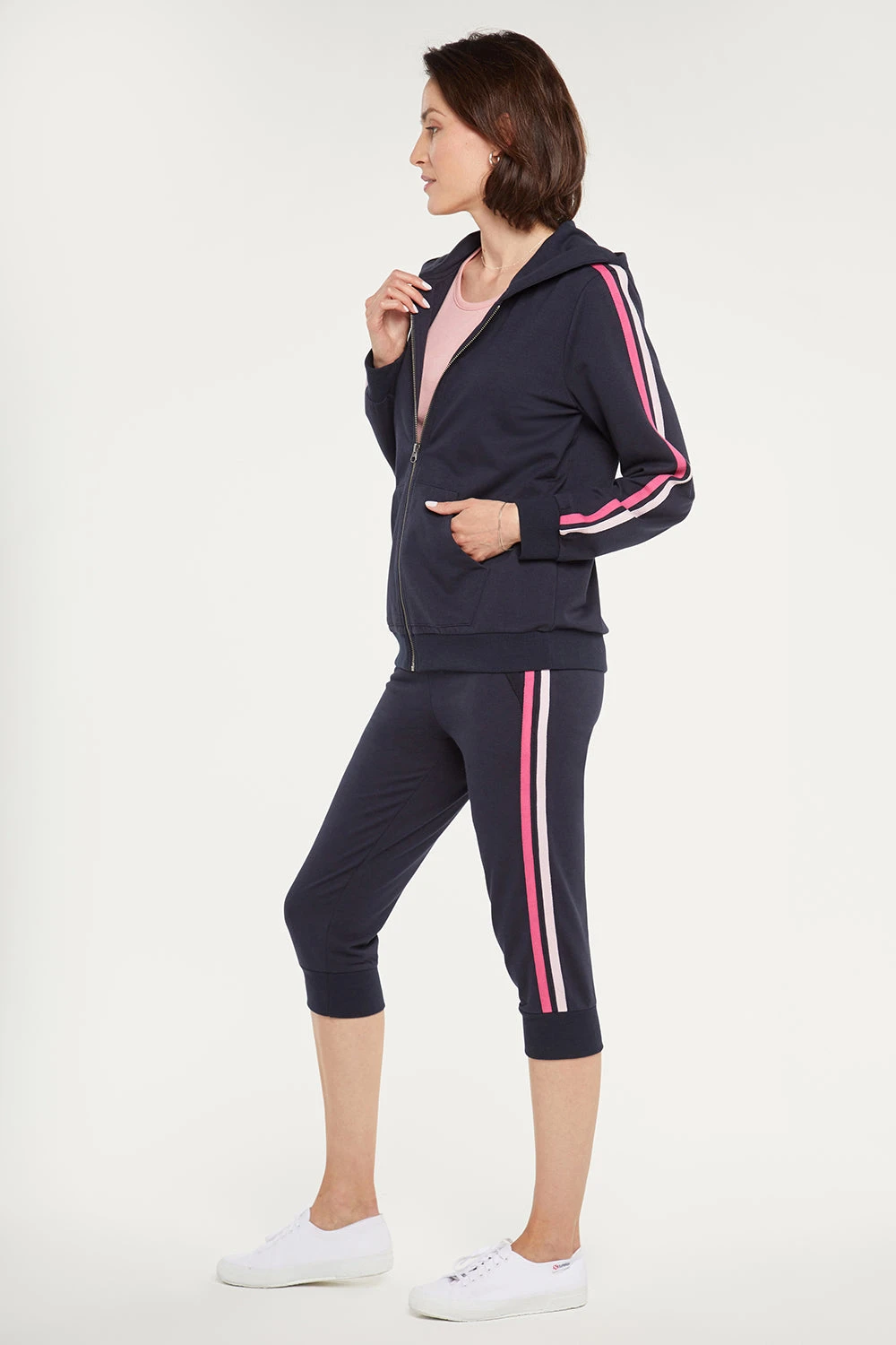 Zip Front Hoodie With Sleeve Stripes - Oxford Navy 3 Zip Front Hoodie With Sleeve Stripes - Oxford Navy - Image 3