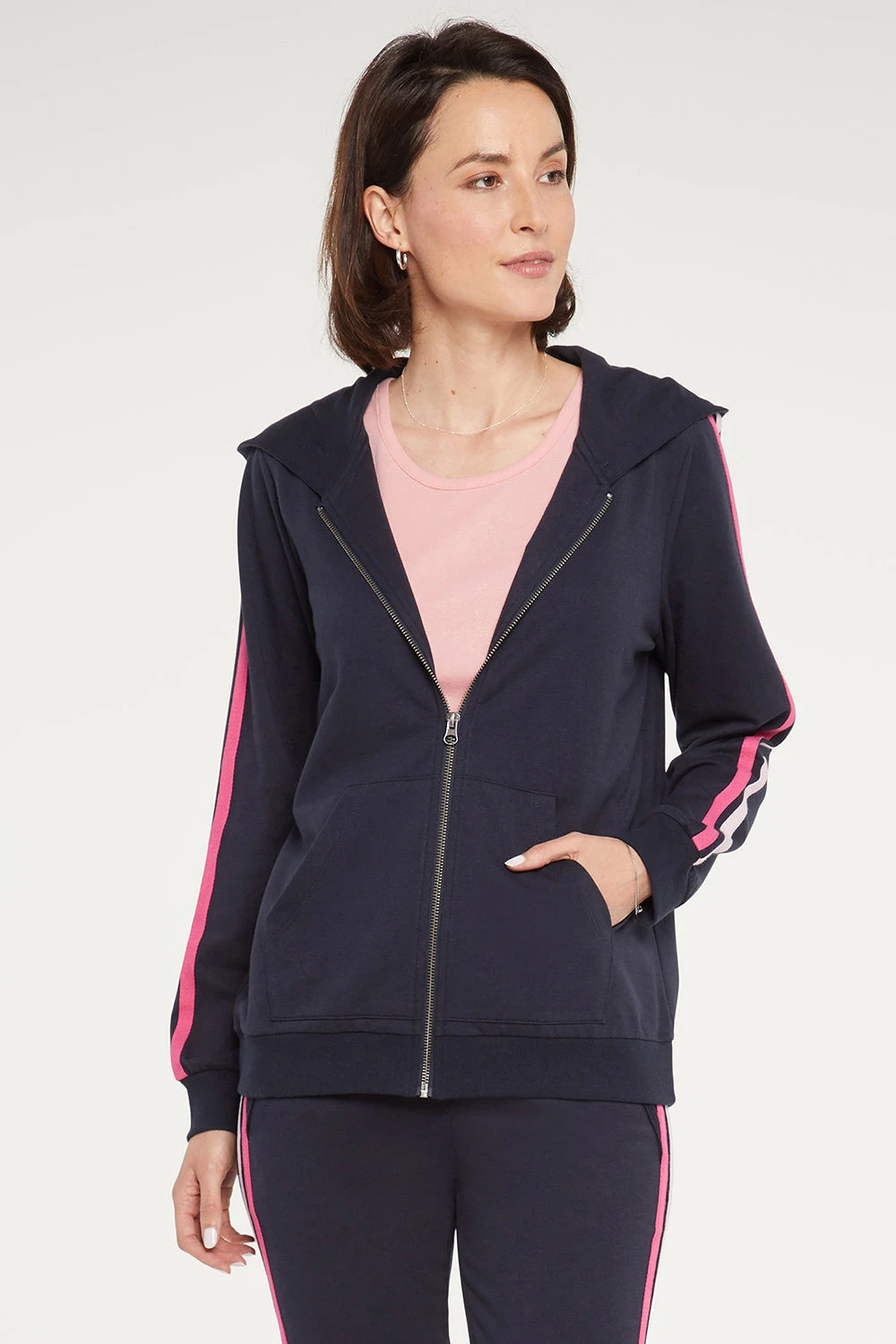 Zip Front Hoodie With Sleeve Stripes - Oxford Navy 4 Zip Front Hoodie With Sleeve Stripes - Oxford Navy - Image 4