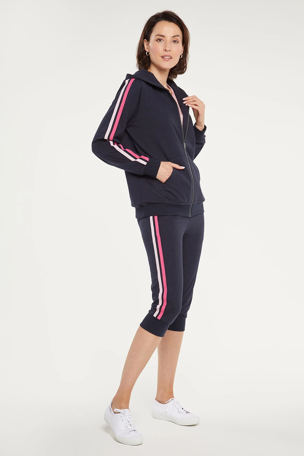 Zip Front Hoodie With Sleeve Stripes - Oxford Navy 5 Zip Front Hoodie With Sleeve Stripes - Oxford Navy - Image 5