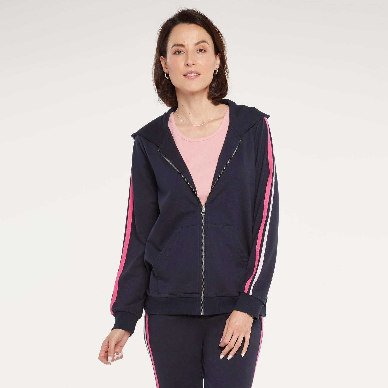 Zip Front Hoodie With Sleeve Stripes - Oxford Navy 7 Zip Front Hoodie With Sleeve Stripes - Oxford Navy - Image 7