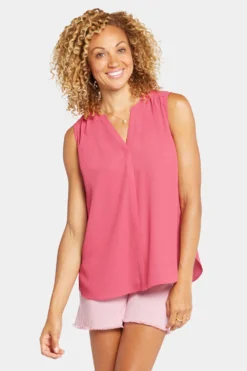 Sleeveless Pintuck Blouse - Raspberry Pink