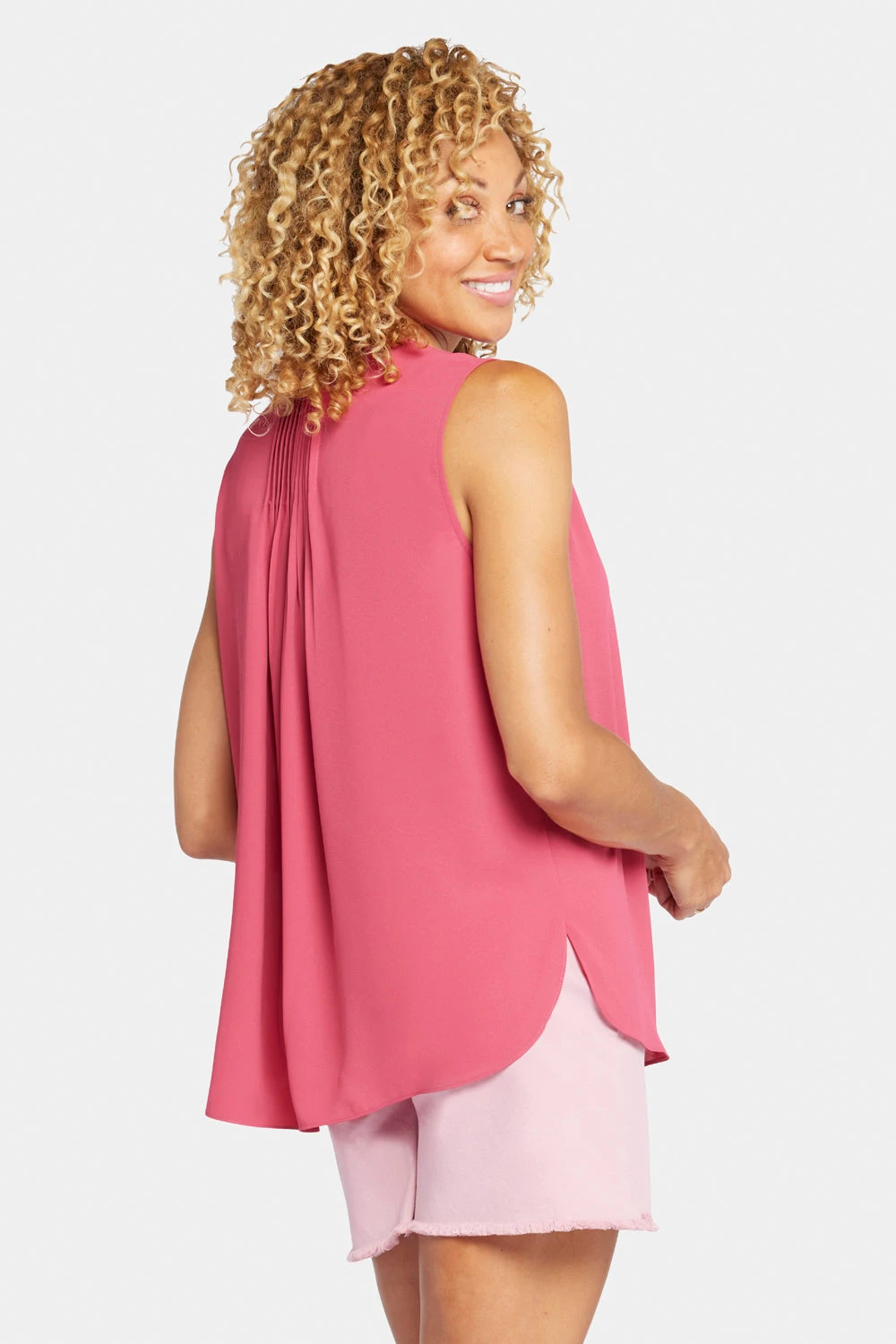 Sleeveless Pintuck Blouse - Raspberry Pink 2 Sleeveless Pintuck Blouse - Raspberry Pink - Image 2