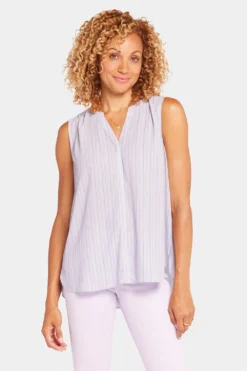 Sleeveless Pintuck Blouse - Skylar Stripe