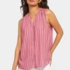 Sleeveless Pintuck Blouse - Cielo Stripe