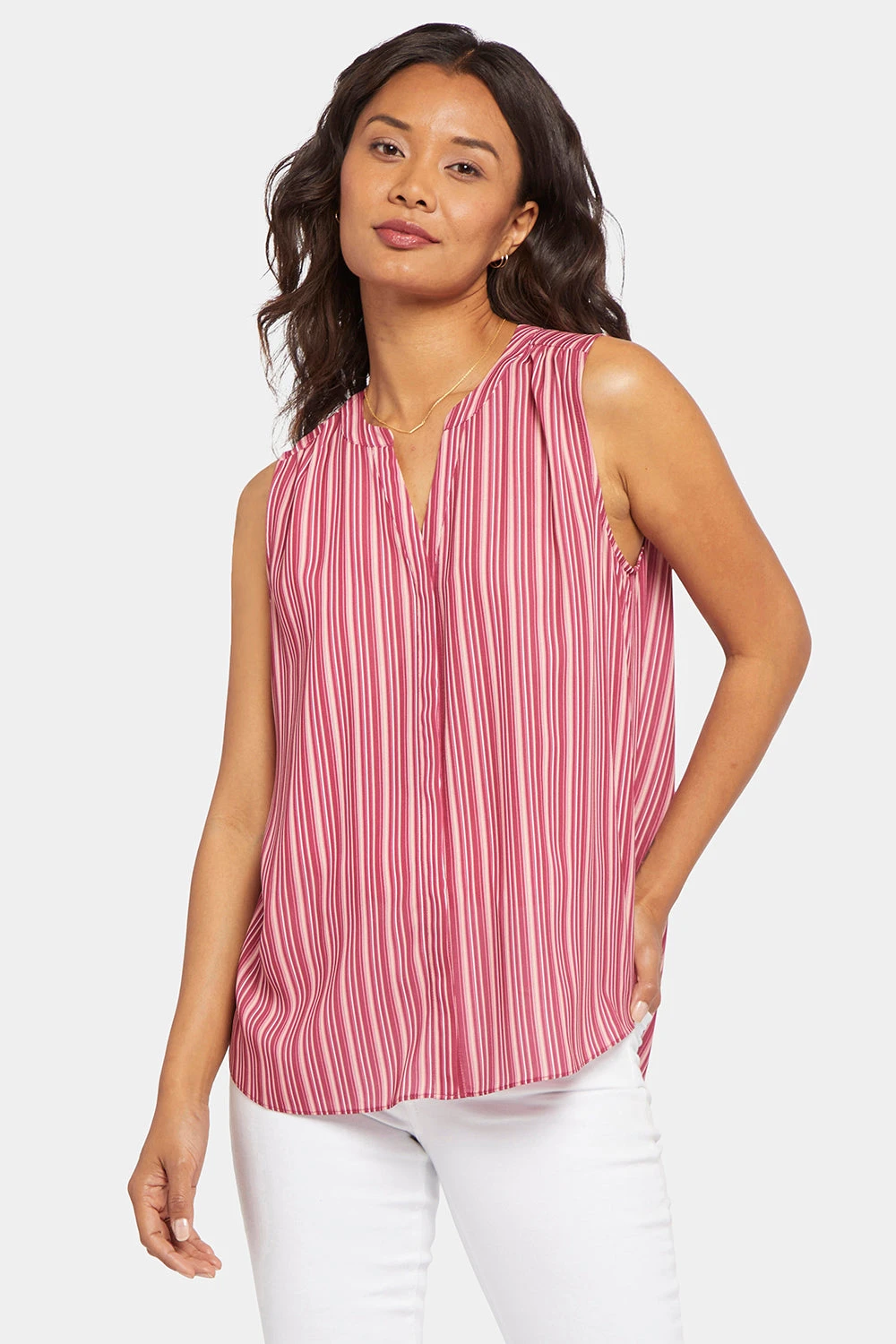 Sleeveless Pintuck Blouse - Cielo Stripe 1 Sleeveless Pintuck Blouse - Cielo Stripe