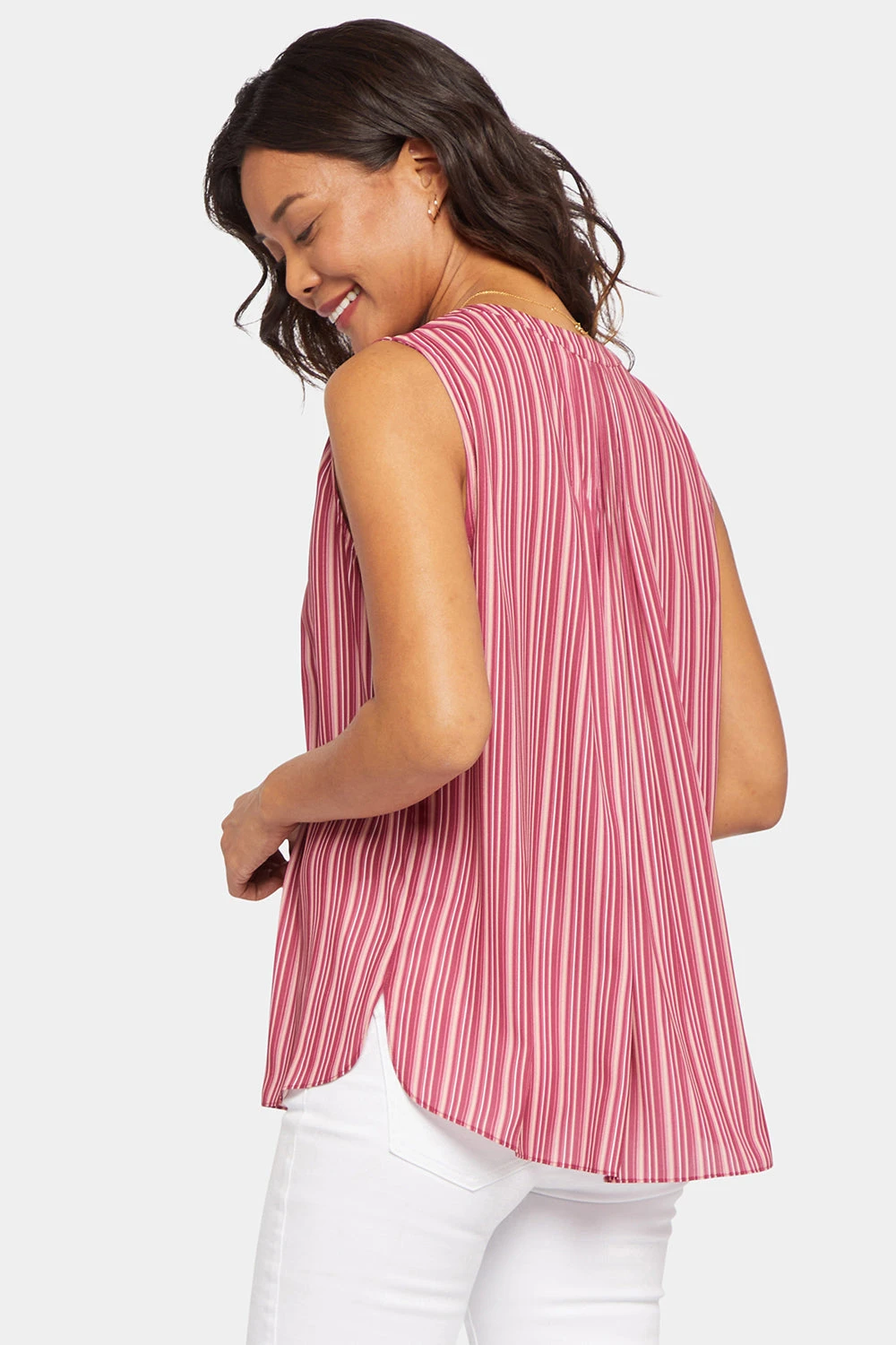 Sleeveless Pintuck Blouse - Cielo Stripe 2 Sleeveless Pintuck Blouse - Cielo Stripe - Image 2