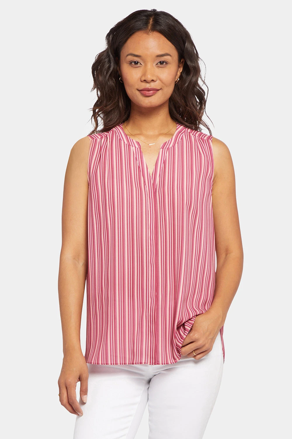 Sleeveless Pintuck Blouse - Cielo Stripe 4 Sleeveless Pintuck Blouse - Cielo Stripe - Image 4