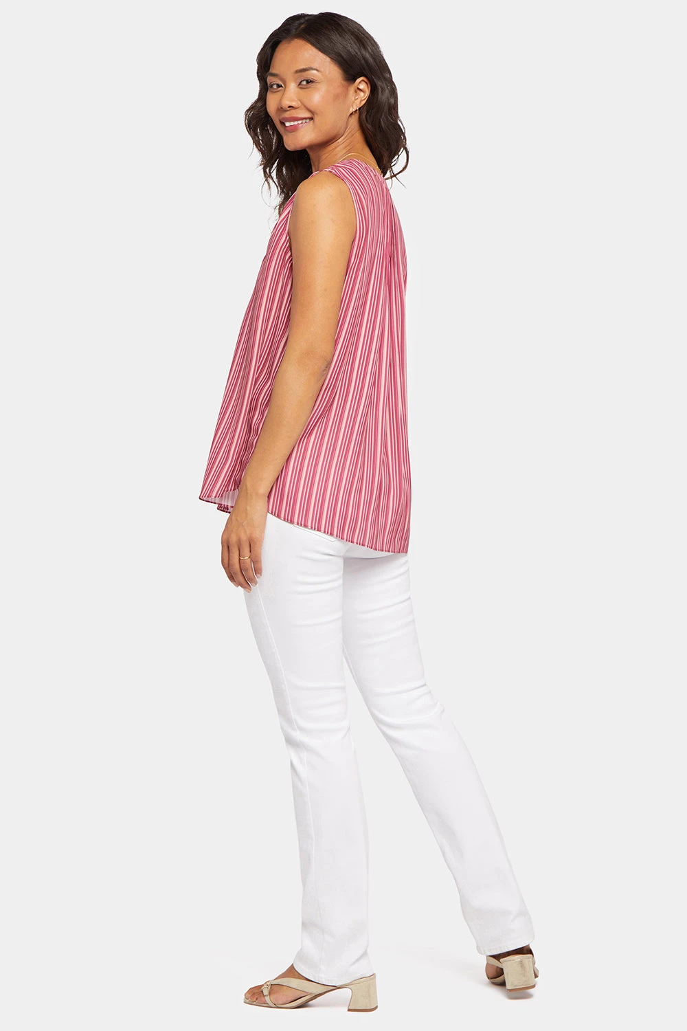 Sleeveless Pintuck Blouse - Cielo Stripe 5 Sleeveless Pintuck Blouse - Cielo Stripe - Image 5