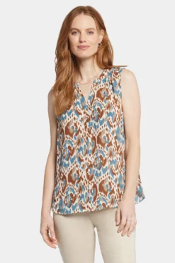 Sleeveless Pintuck Blouse - Ocean Dream