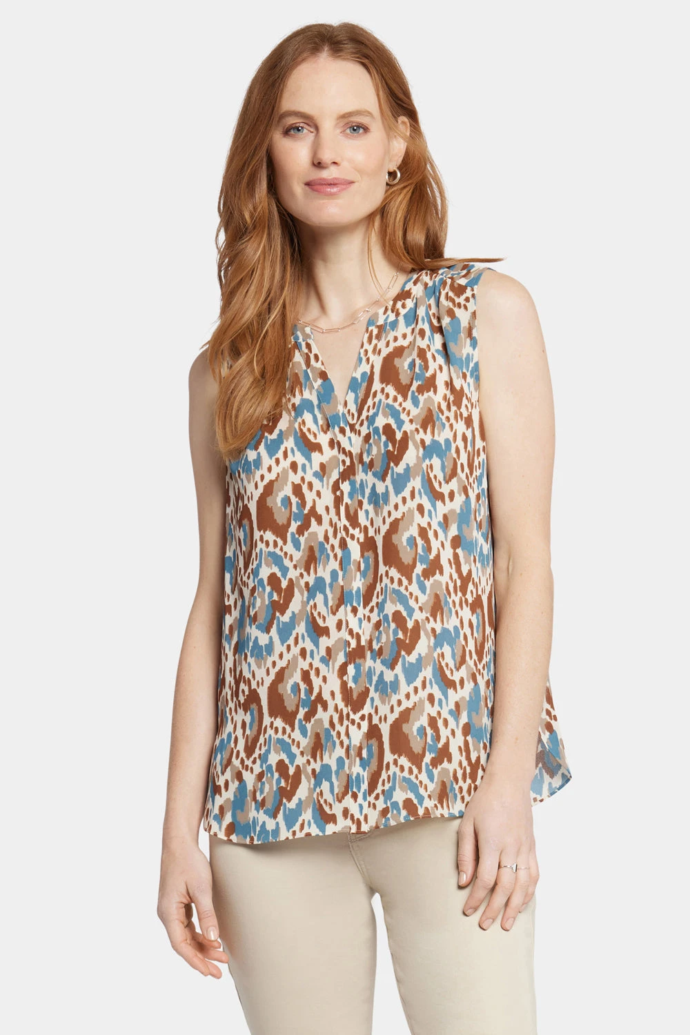 Sleeveless Pintuck Blouse - Ocean Dream 1 Sleeveless Pintuck Blouse - Ocean Dream