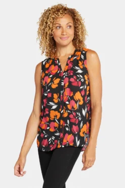 Sleeveless Pintuck Blouse - Tropical Waves
