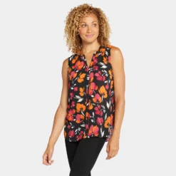 Sleeveless Pintuck Blouse - Tropical Waves -Nydj Apparel Shop MGGT3256 U1091 DPA