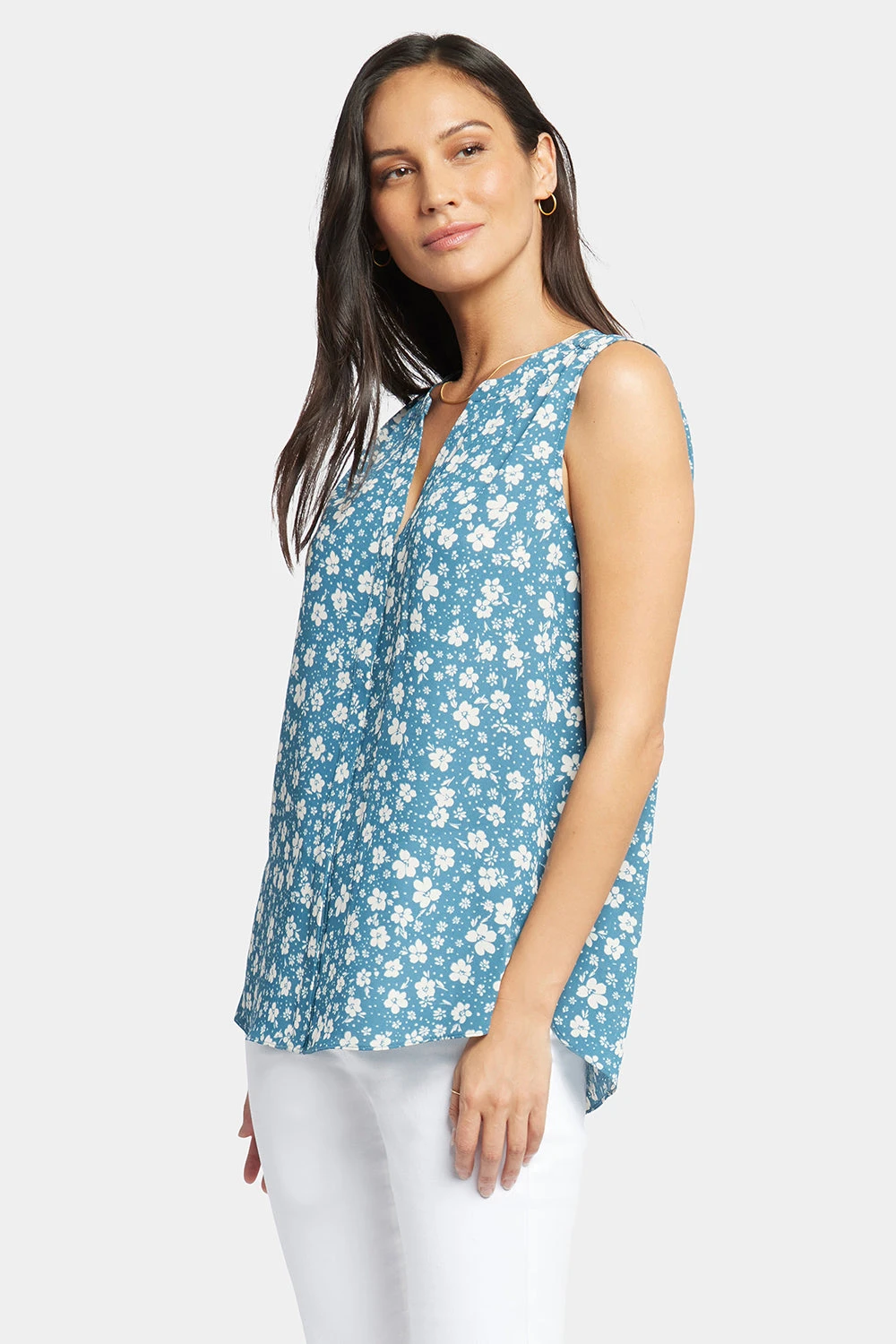 Sleeveless Pintuck Blouse - Forget Me Nots 1 Sleeveless Pintuck Blouse - Forget Me Nots