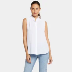 Sleeveless Ruffle Neck Blouse - Optic White -Nydj Apparel Shop MGGT4039 157 DPA