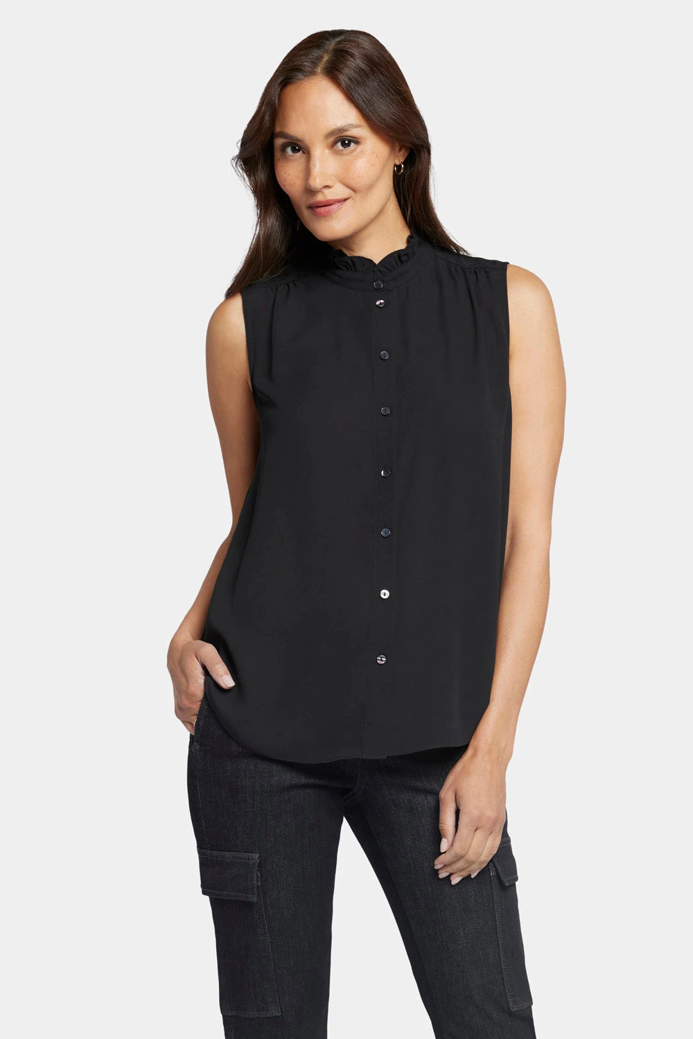 Sleeveless Ruffle Neck Blouse - Black 1 Sleeveless Ruffle Neck Blouse - Black