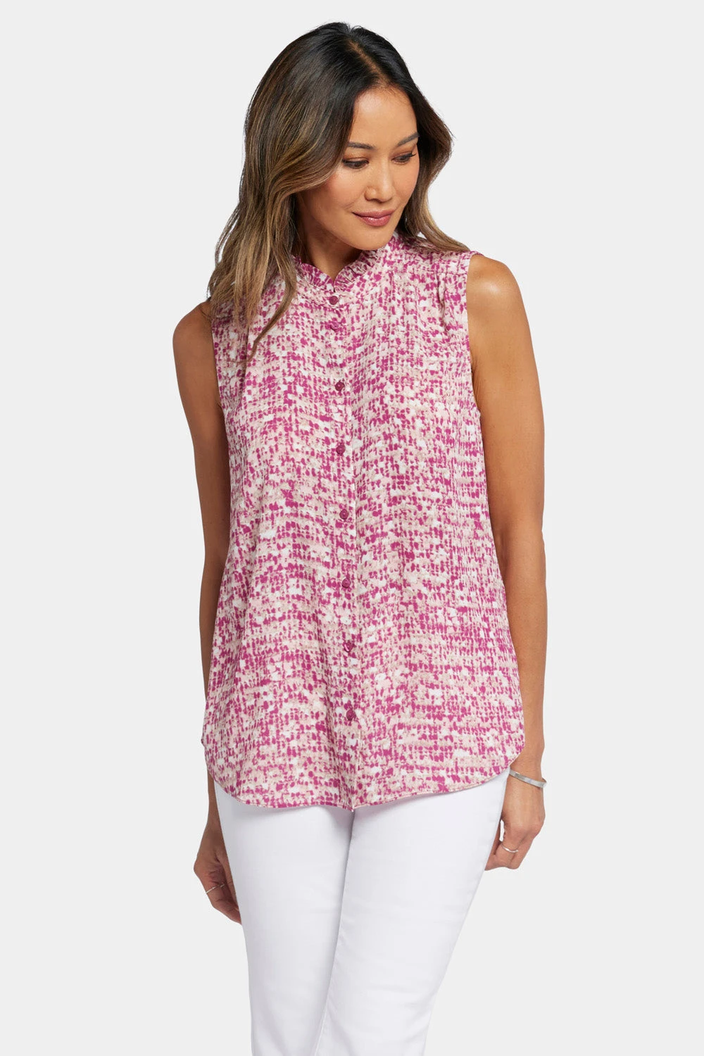 Sleeveless Ruffle Neck Blouse - Pink Moon 1 Sleeveless Ruffle Neck Blouse - Pink Moon