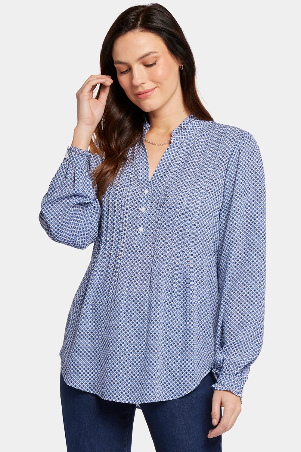 Pleated Front Tunic - Heritage Geo Aviary Blue 4 Pleated Front Tunic - Heritage Geo Aviary Blue - Image 4