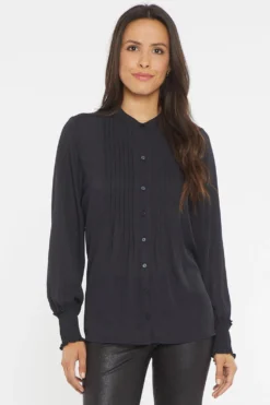 Pleated Peasant Blouse - Black