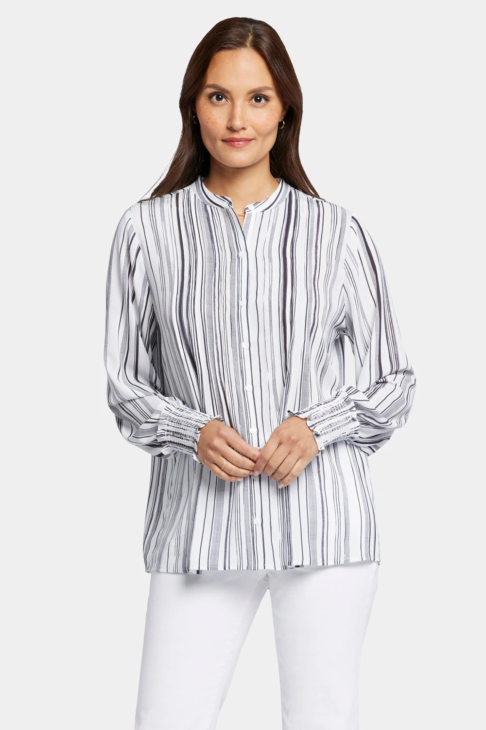 Pleated Peasant Blouse - Asteria Stripe 1 Pleated Peasant Blouse - Asteria Stripe