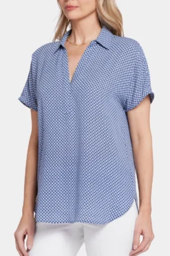 Becky Short Sleeved Blouse - Heritage Geo Prussian Navy 12 Becky Short Sleeved Blouse - Heritage Geo Prussian Navy -Nydj Apparel Shop MGGT4270 F716A 6