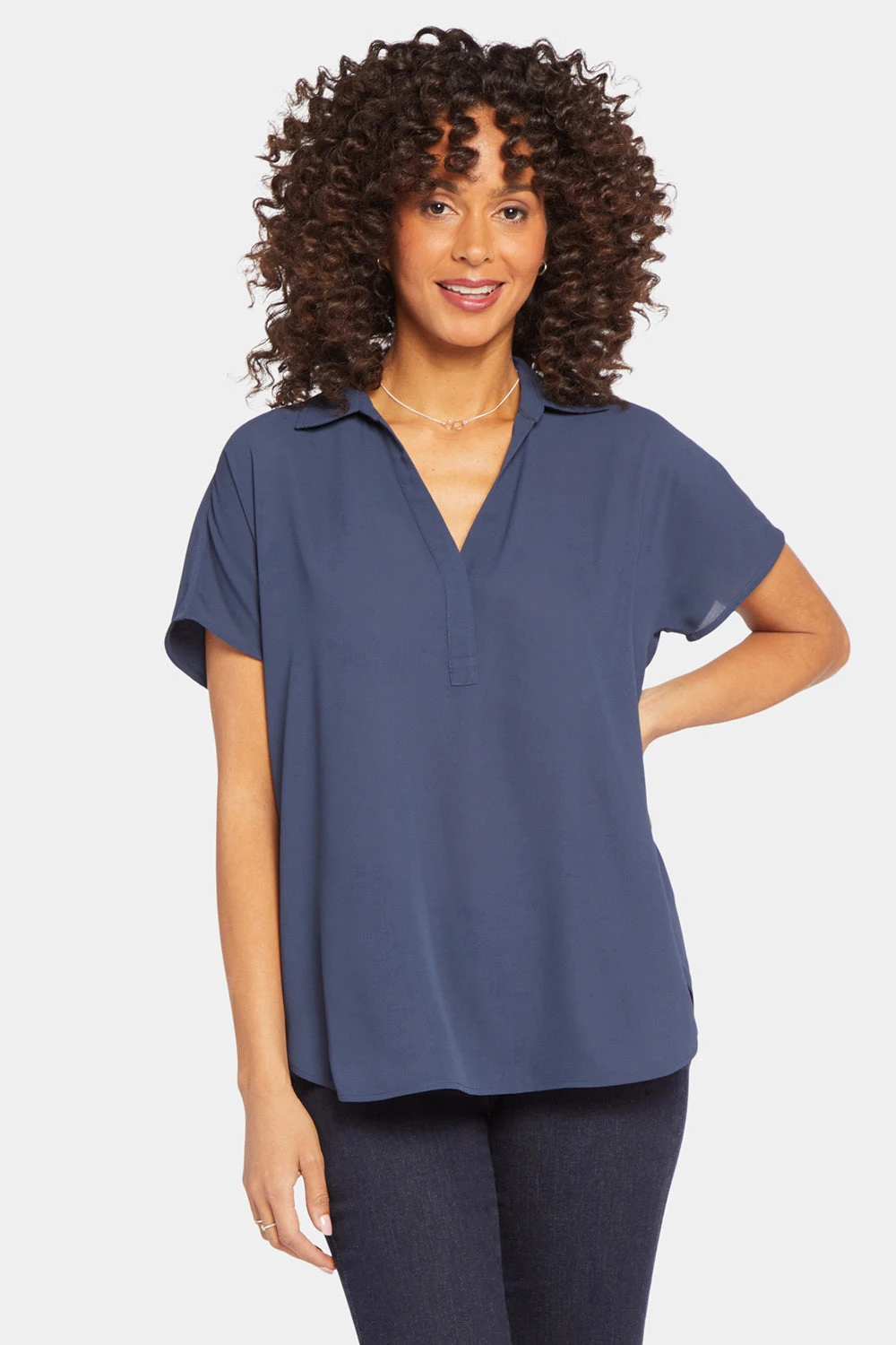 Becky Short Sleeved Blouse - Oxford Navy 4 Becky Short Sleeved Blouse - Oxford Navy - Image 4
