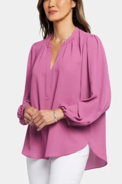 Puff Sleeve Popover Top - Mauve Haze 12 Puff Sleeve Popover Top - Mauve Haze -Nydj Apparel Shop MGGT4277 MVHZE 6