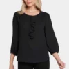 Flounce Front Blouse - Black