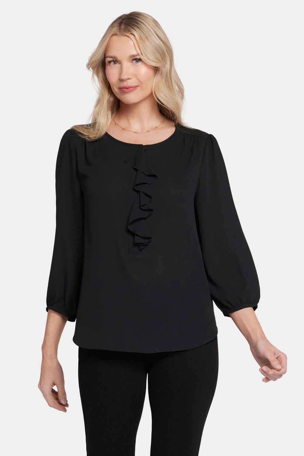 Flounce Front Blouse - Black 1 Flounce Front Blouse - Black