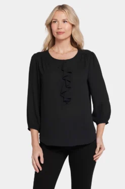 Flounce Front Blouse - Black 10 Flounce Front Blouse - Black -Nydj Apparel Shop MGGT4301 858 4