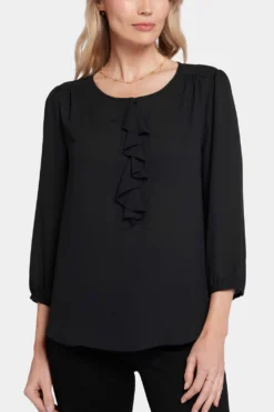 Flounce Front Blouse - Black 12 Flounce Front Blouse - Black -Nydj Apparel Shop MGGT4301 858 6