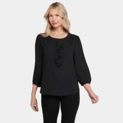 Flounce Front Blouse - Black 13 Flounce Front Blouse - Black -Nydj Apparel Shop MGGT4301 858 DPA