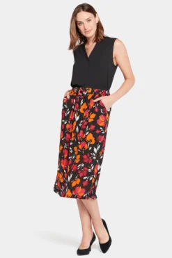 Drawstring Midi Skirt - Tropical Waves