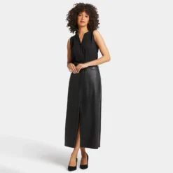 Faux Leather High Rise Long Skirt - Black -Nydj Apparel Shop MNFLSK8986 858 DPA