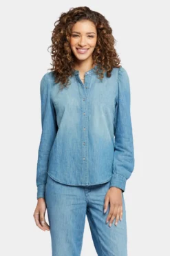 Puff Sleeve Denim Shirt - Crown