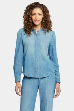 Puff Sleeve Denim Shirt - Crown -Nydj Apparel Shop MPWL8875 CROWN 4