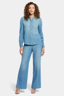 Puff Sleeve Denim Shirt - Crown -Nydj Apparel Shop MPWL8875 CROWN 5