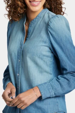 Puff Sleeve Denim Shirt - Crown -Nydj Apparel Shop MPWL8875 CROWN 6