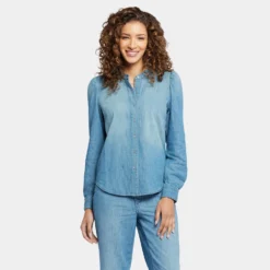 Puff Sleeve Denim Shirt - Crown -Nydj Apparel Shop MPWL8875 CROWN DPA