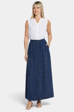 Button-Front Maxi Skirt- Dark Ocean