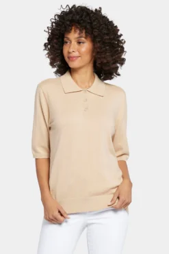 Elbow Sleeve Polo Sweater - Cashmere