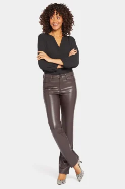 Faux Leather Marilyn Straight Pants In Petite - Cordovan