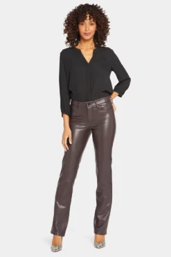 Faux Leather Marilyn Straight Pants In Petite - Cordovan -Nydj Apparel Shop PCFLMS2299 CRDVN 4