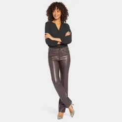 Faux Leather Marilyn Straight Pants In Petite - Cordovan -Nydj Apparel Shop PCFLMS2299 CRDVN DPA