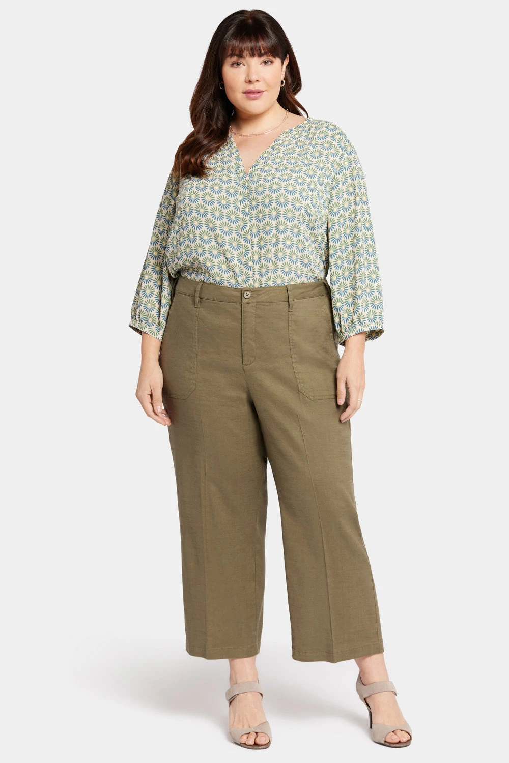 Wide Leg Cargo Capri Pants In Plus Size - Avocado 1 Wide Leg Cargo Capri Pants In Plus Size - Avocado