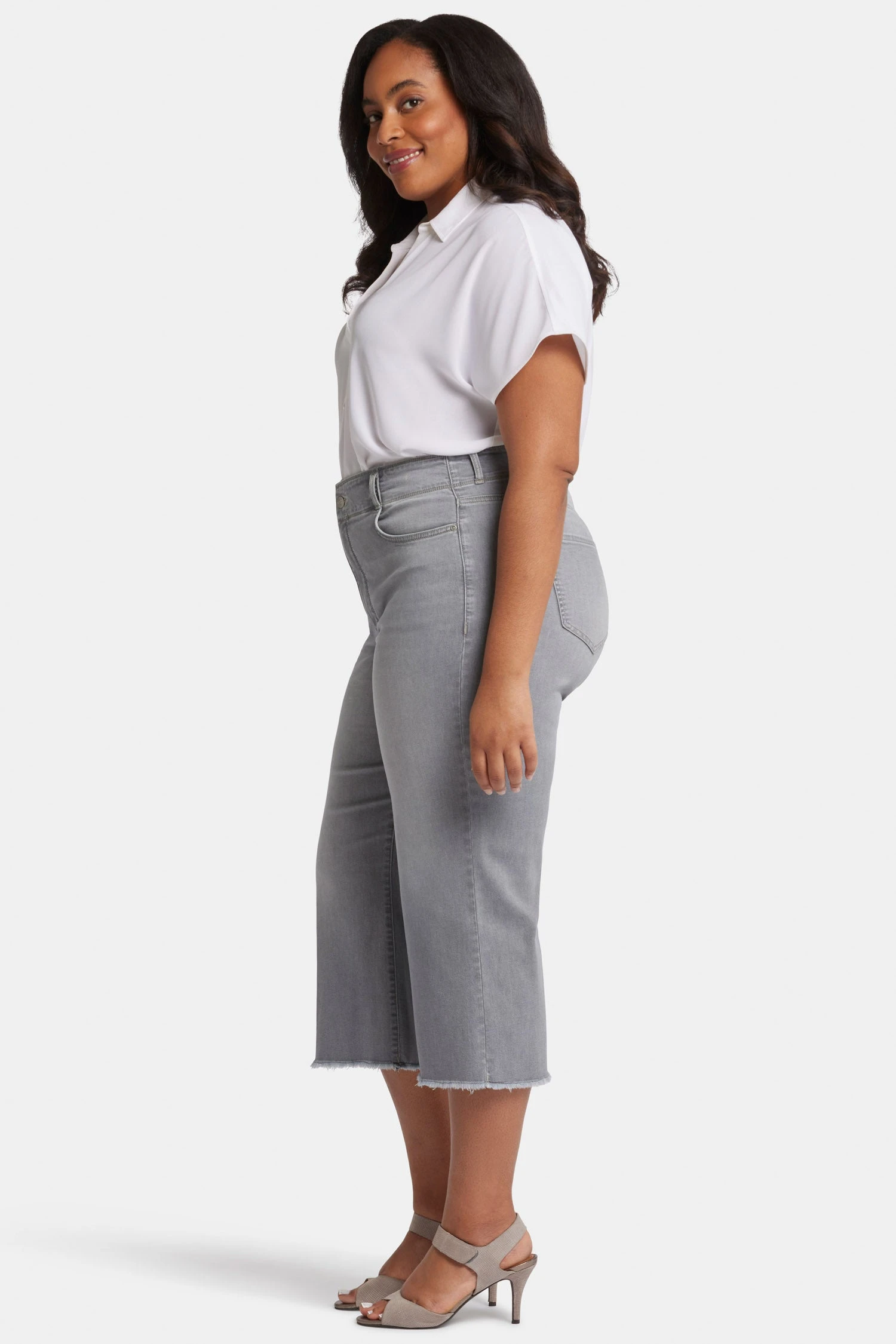 Brigitte Wide Leg Capri Jeans In Plus Size - Rock Sand 5 Brigitte Wide Leg Capri Jeans In Plus Size - Rock Sand - Image 5