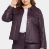 Coated Denim Jacket In Plus Size - Eggplant Coated